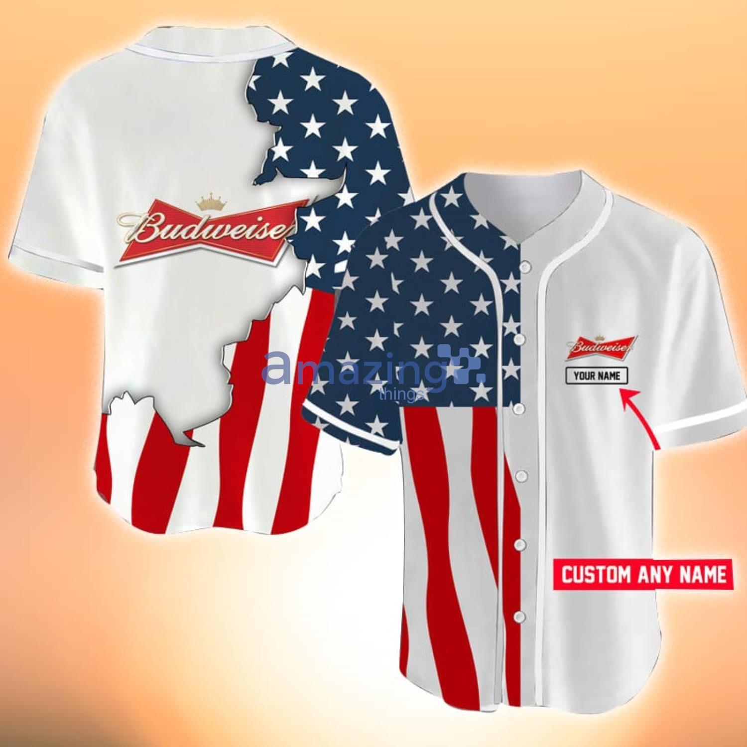 Personalized Name US Flag Budweiser Baseball Jersey Shirt For Men And Women Product Photo 1