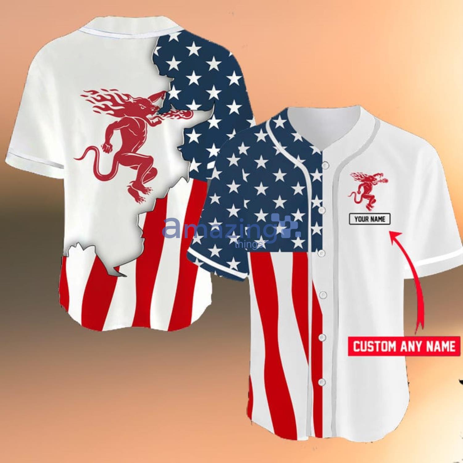 Personalized Name US Flag Fireball Baseball Jersey Shirt For Men And Women Product Photo 1