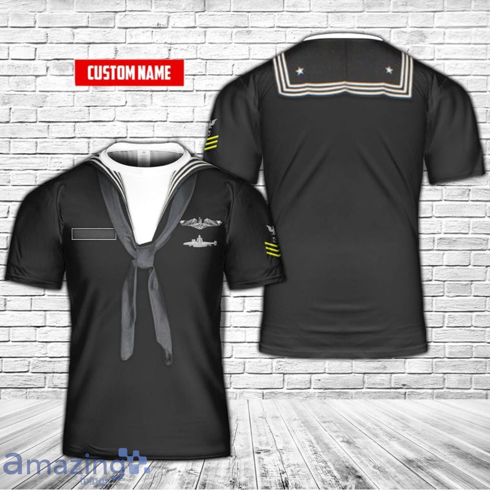 Personalized Name US Navy Enlisted Service Dress Blue Uniform 3D T-Shirt Product Photo 1