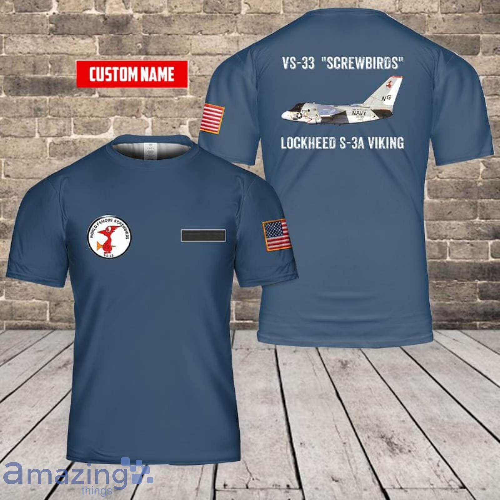 Personalized Name US Navy Lockheed S-3A Viking Of VS-33 Screwbirds 3D T-Shirt Product Photo 1
