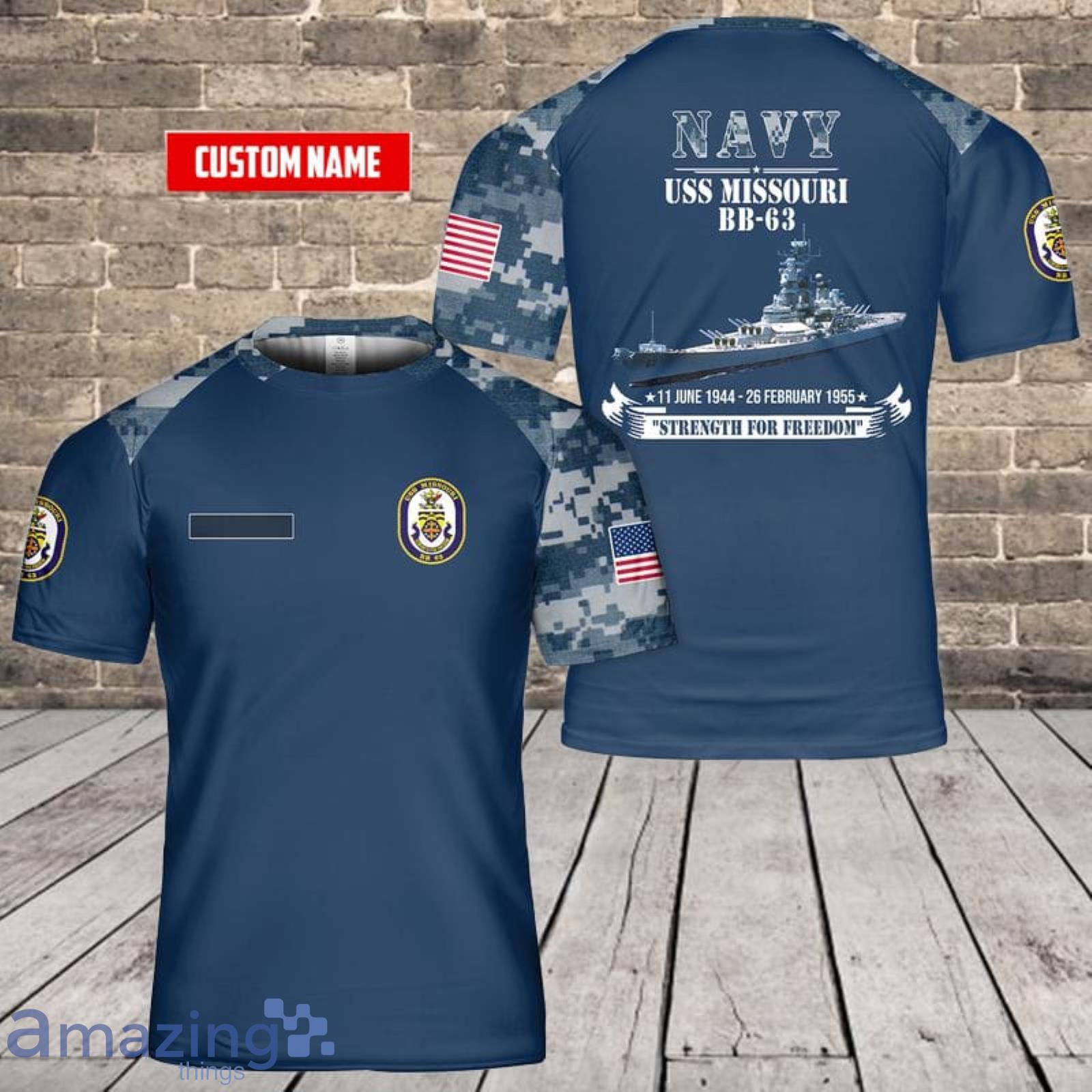 Personalized Name US Navy USS Missouri (BB-63) 3D T-Shirt Product Photo 1