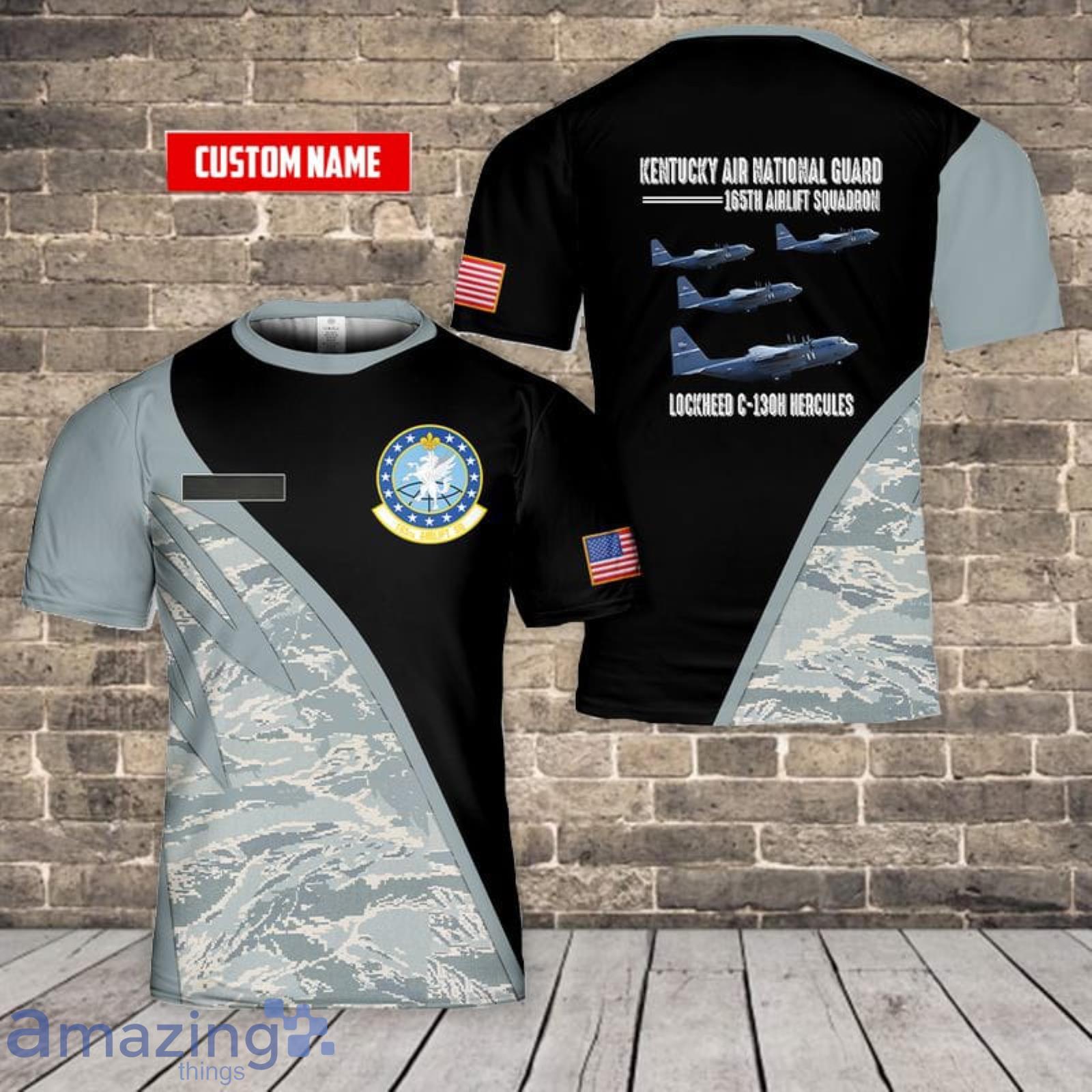 Personalized Name USAF Kentucky Air National Guard 165th Airlift Squadron Lockheed C-130H Hercules 3D T-Shirt Product Photo 1