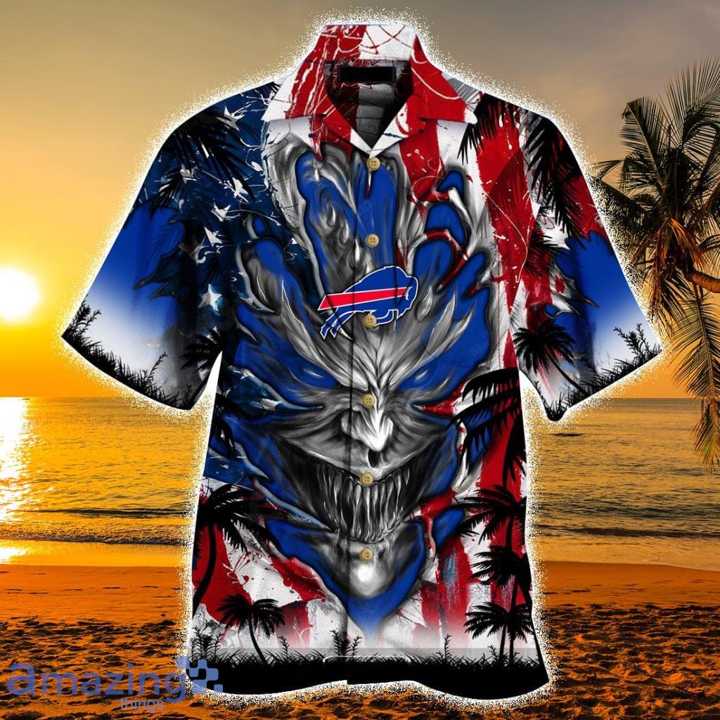 Personalized NFL Buffalo Bills US Flag Demon Face Hawaiian Shirt - Personalized NFL Buffalo Bills US Flag Demon Face Hawaiian Shirt