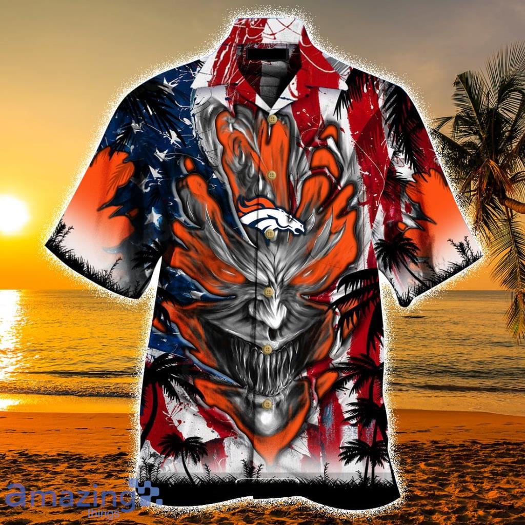 Personalized NFL Denver Broncos US Flag Demon Face Hawaiian Shirt - Personalized NFL Denver Broncos US Flag Demon Face Hawaiian Shirt