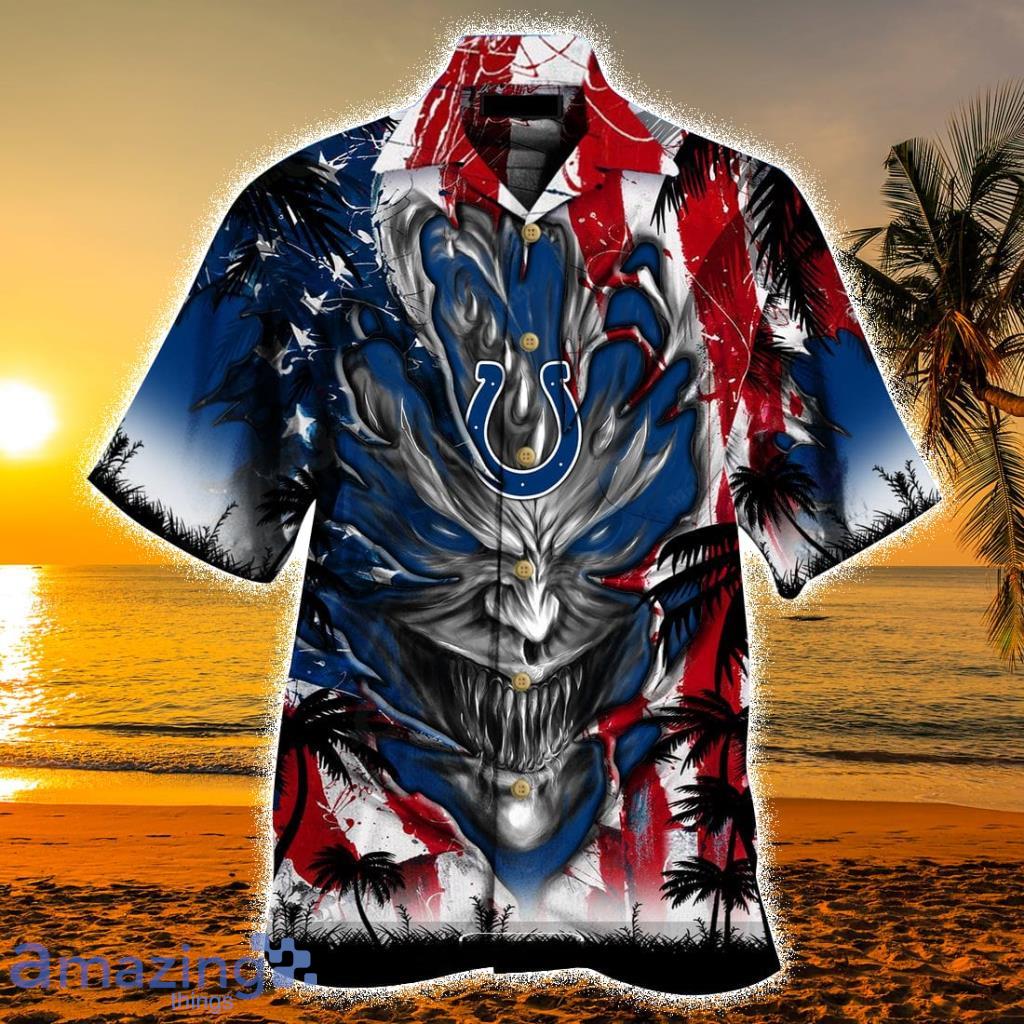 Personalized NFL Indianapolis Colts US Flag Demon Face Hawaiian Shirt - Personalized NFL Indianapolis Colts US Flag Demon Face Hawaiian Shirt