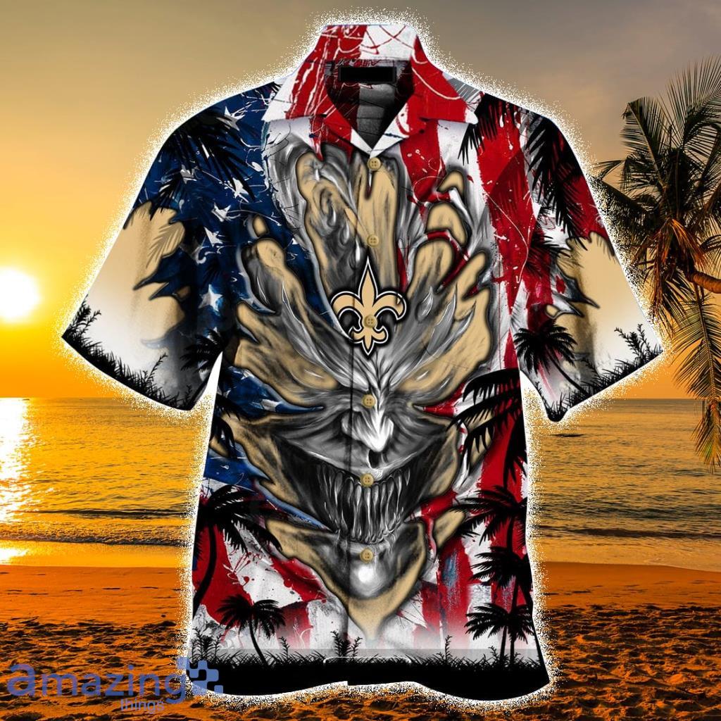 Personalized NFL New Orleans Saints US Flag Demon Face Hawaiian Shirt - Personalized NFL New Orleans Saints US Flag Demon Face Hawaiian Shirt