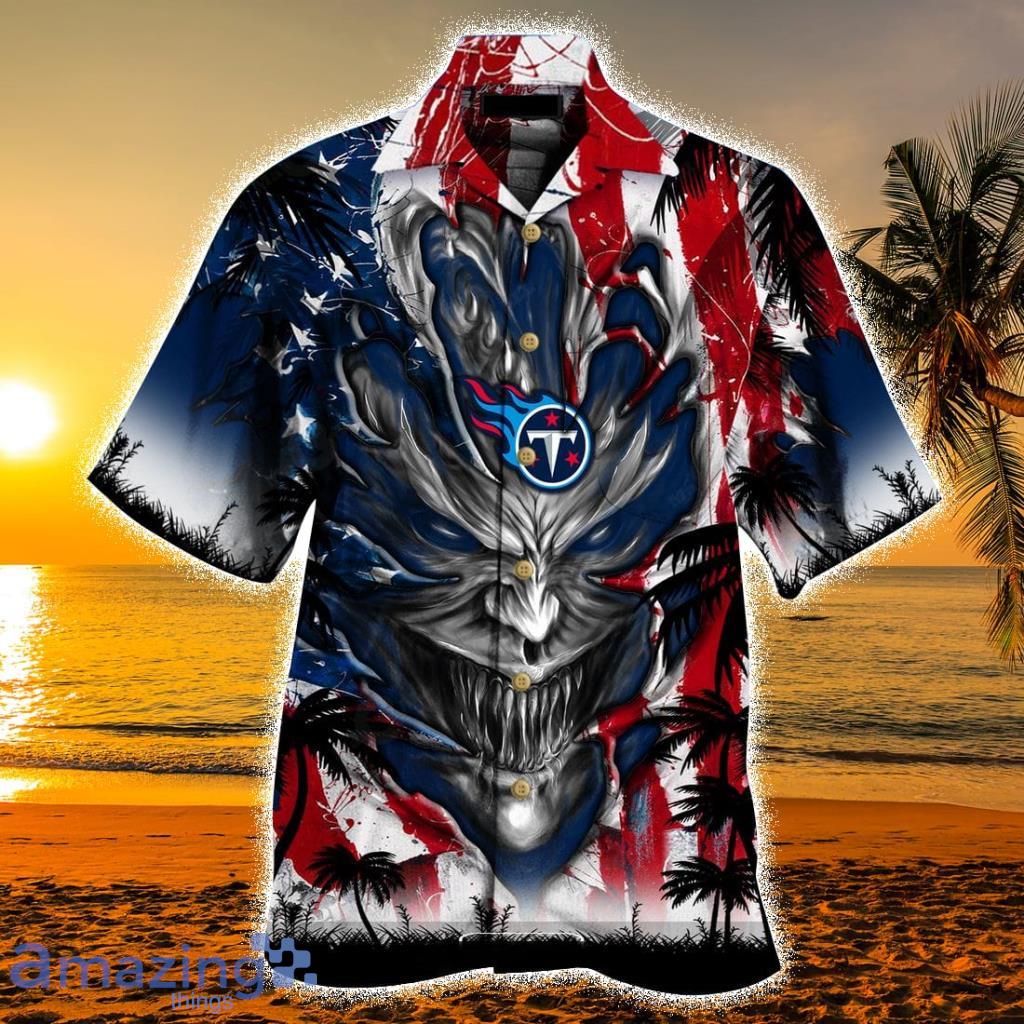 Personalized NFL Tennessee Titans US Flag Demon Face Hawaiian Shirt - Personalized NFL Tennessee Titans US Flag Demon Face Hawaiian Shirt