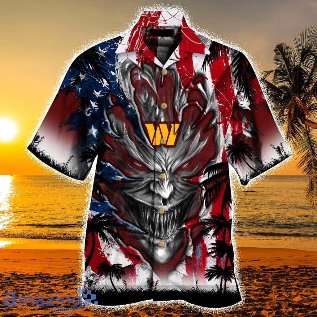 Personalized NFL Washington Redskins US Flag Demon Face Hawaiian Shirt - Personalized NFL Washington Redskins US Flag Demon Face Hawaiian Shirt