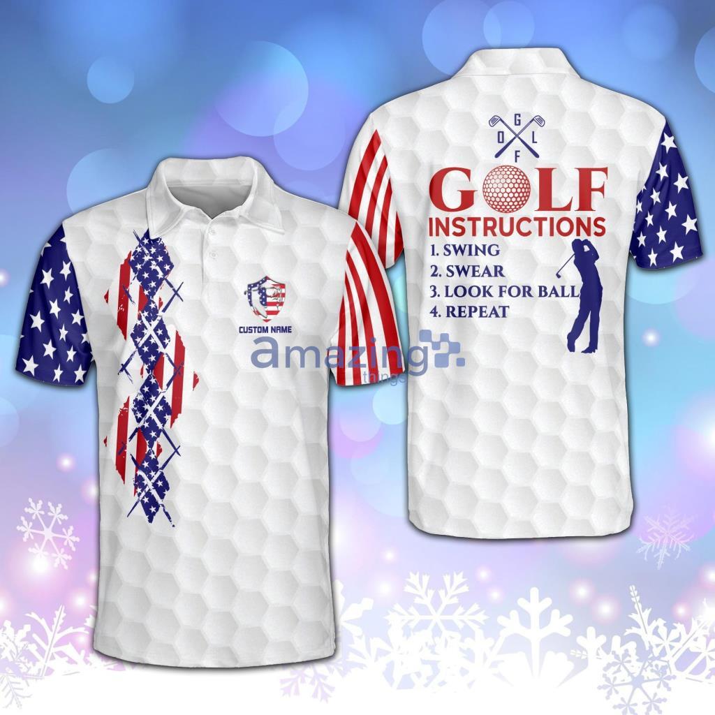 Personalized Patriotic USA Golf Instrucktions Polo Shirt - Personalized Patriotic Usa Golf Instrucktions Polo Shirt