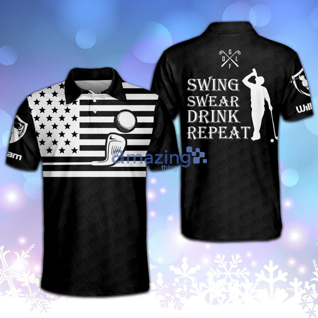Personalized Swing Swear Drink Repeat America Golf Polo Shirt - Personalized Swing Swear Drink Repeat America Golf Polo Shirt