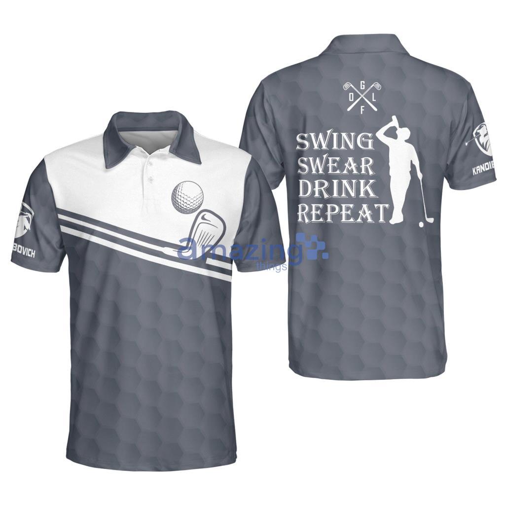 Personalized Swing Swear Drink Repeat Sleeve Polo Shirt - Personalized Swing Swear Drink Repeat Sleeve Polo Shirt