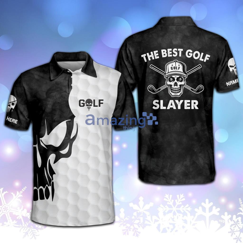 Personalized The Best Golf Slayer Skull American Flag Polo Shirt - Personalized The Best Golf Slayer Skull American Flag Polo Shirt