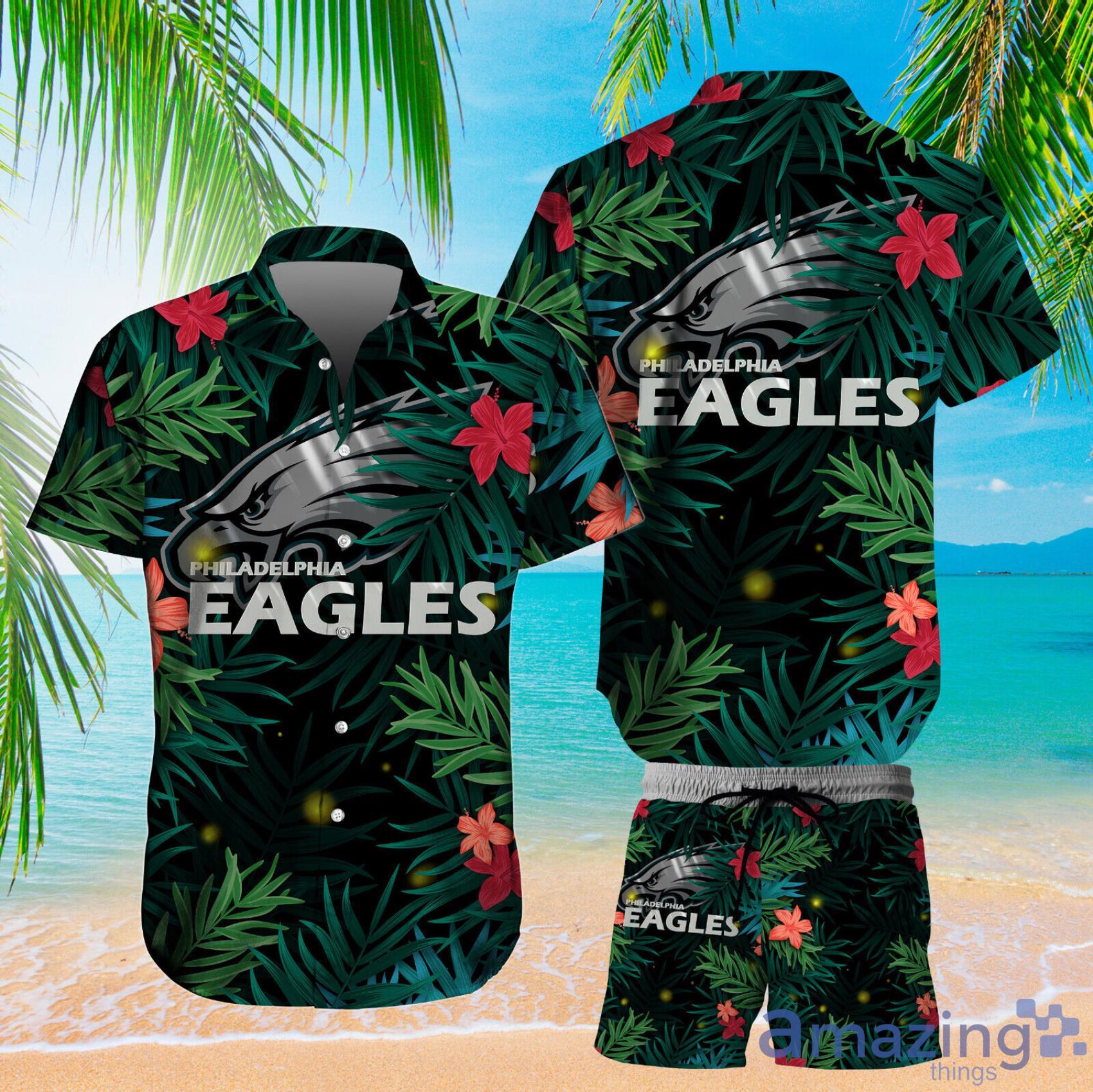 Philadelphia Eagles Green Tropical Leaves And Red Habicus Hawaiian Shirt  And Short