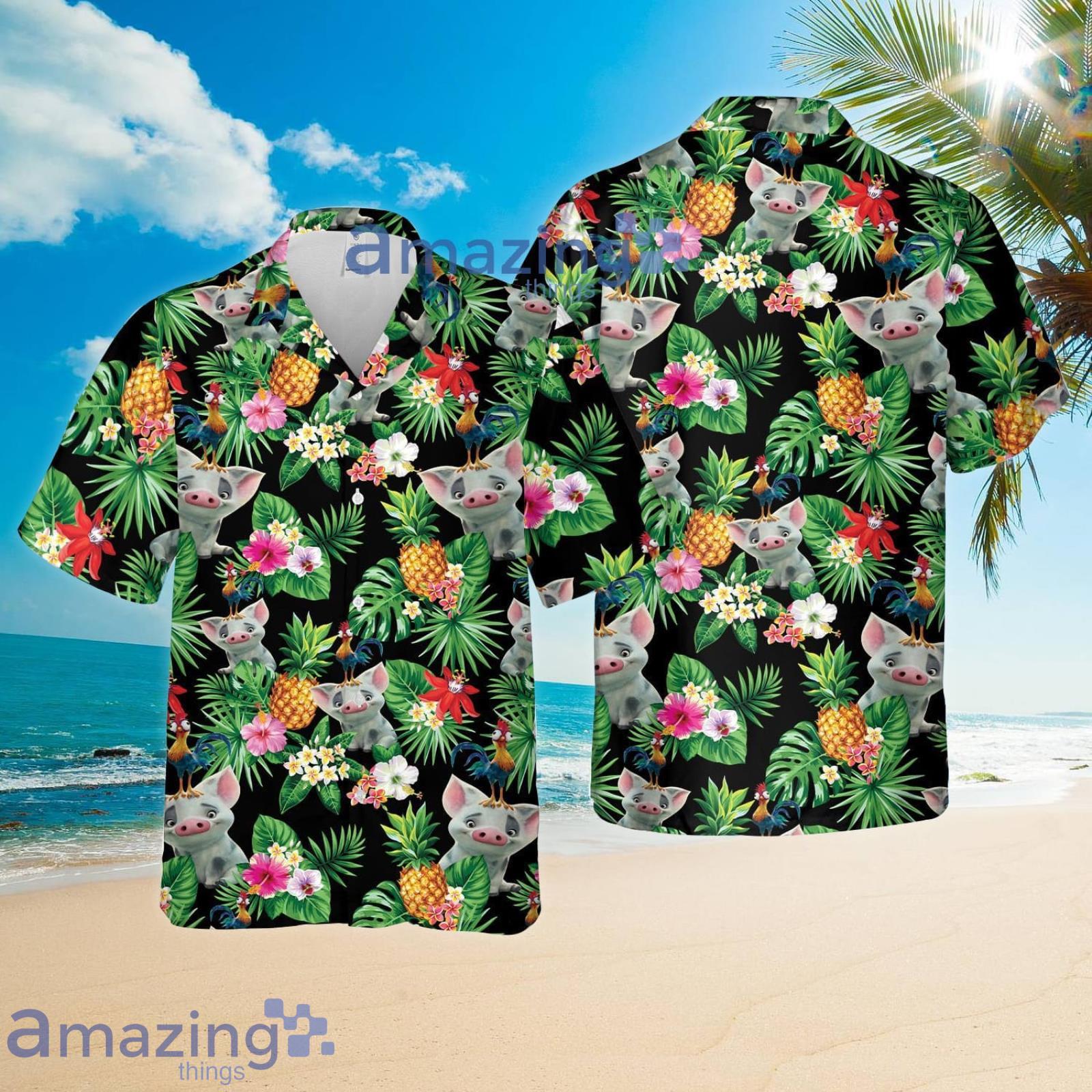 Pig and Chicken Hawaii Style Pineapple Tropical Flower Summer Set Hawaiian Shirt And Shorts Product Photo 1