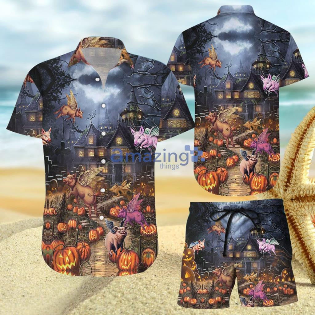Pig Pig Wing With Pumpkin Halloween Hawaiian Shirt And Short - Pig Pig Wing With Pumpkin Halloween Hawaiian Shirt And Short