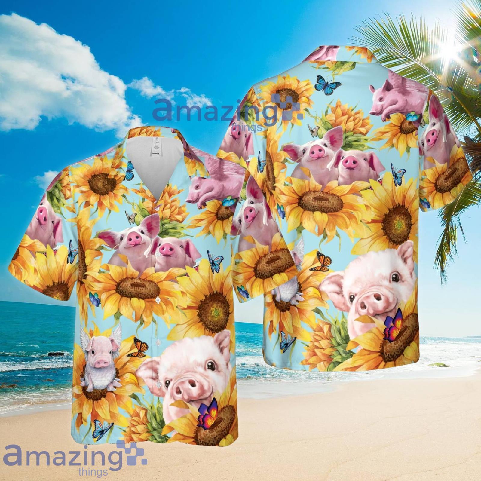 Pig Sunflower Pattern Hawaii Style Pig Lovers Summer Set Hawaiian Shirt And Shorts Product Photo 1