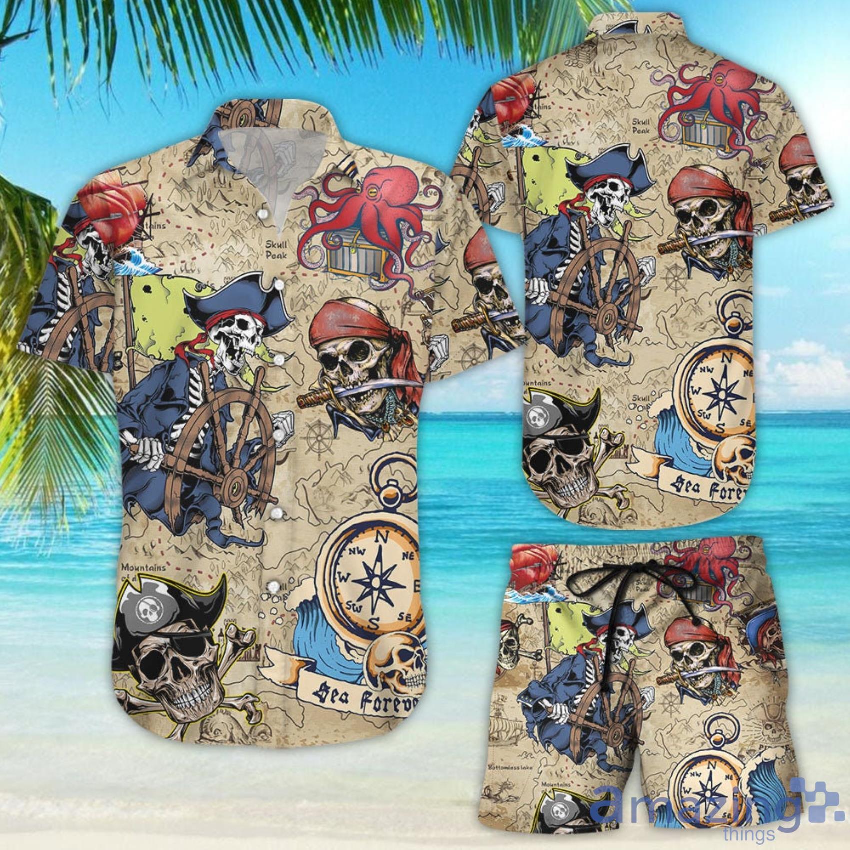 Pirate Skull Shirt Vintage Skull Pirate Hawaiian Shirt And Shorts