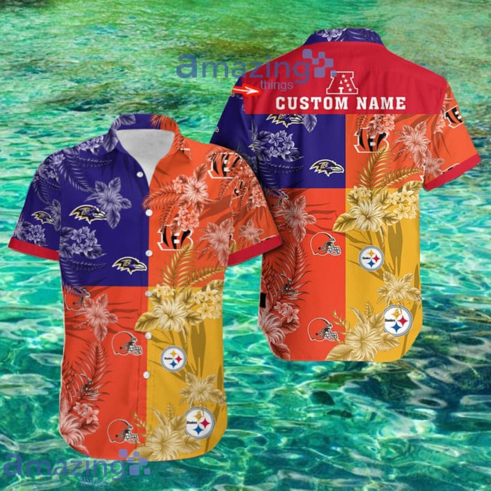 Pittsburgh Steelers Cleveland Browns Cincinnati Bengals  Baltimore Ravens Custom Name Afc North Tropical Hawaiian Shirt Product Photo 1