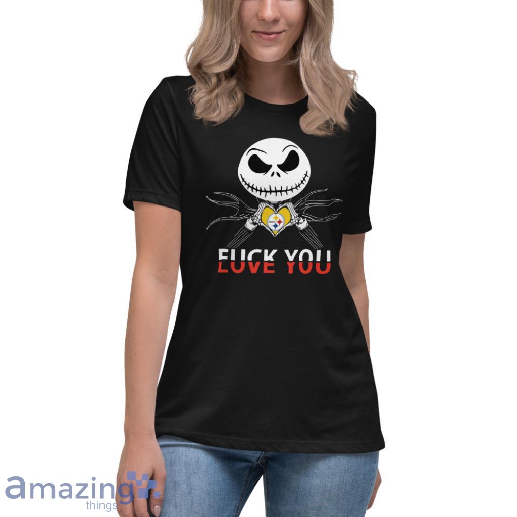 Pittsburgh Steelers Love You Jack Skellington Halloween Shirt image Pittsburgh Steelers Love You Jack Skellington Halloween Shirt - Womens Relaxed Short Sleeve Jersey Tee