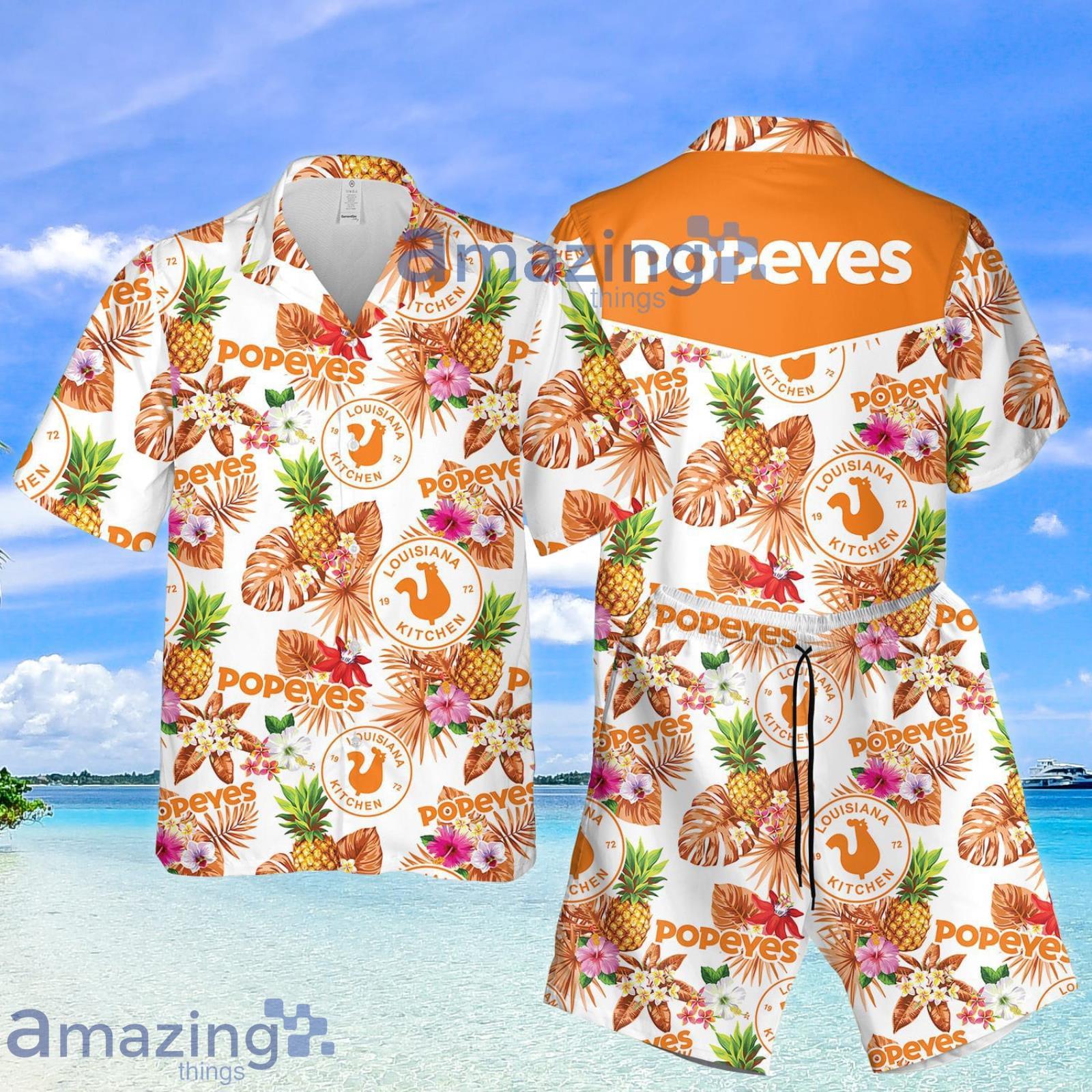 Popeyes Kitchen Pineapple Tropical Aloha Summer Set Hawaiian Shirt And Shorts Fast Food Fans Product Photo 1