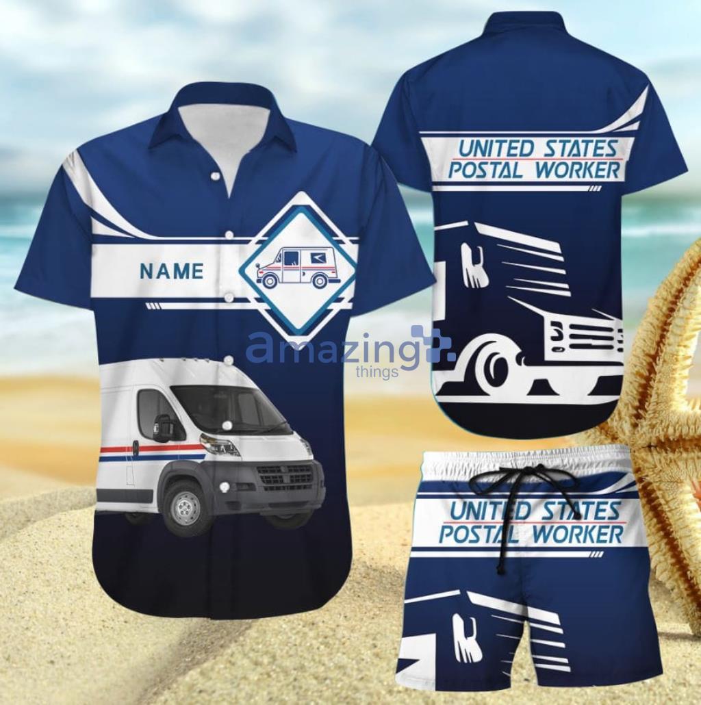 Postal Worker Shirt - Postal Truck With Custom Name Personalized Hawaiian Shirt And Short - Postal Worker Shirt - Postal Truck With Custom Name Personalized Hawaiian Shirt And Short