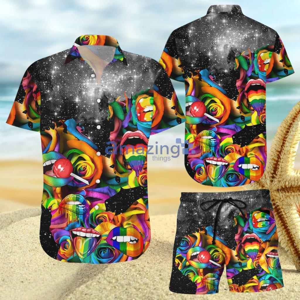 Pride Hawaiian Shirt - Rainbow LGBT Lips Roses Hawaiian Shirt And Short - Pride Hawaiian Shirt - Rainbow LGBT Lips Roses Hawaiian Shirt And Short