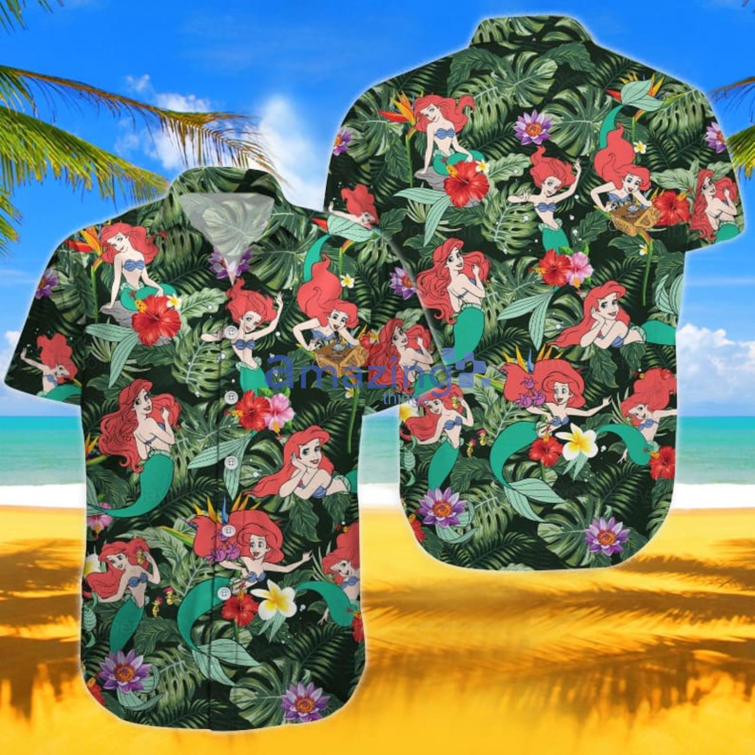 Princess Ariel Shirt Ariel Tropical Hawaiian And Shorts image Princess Ariel Shirt Ariel Tropical Hawaiian And Shorts Product Photo 4