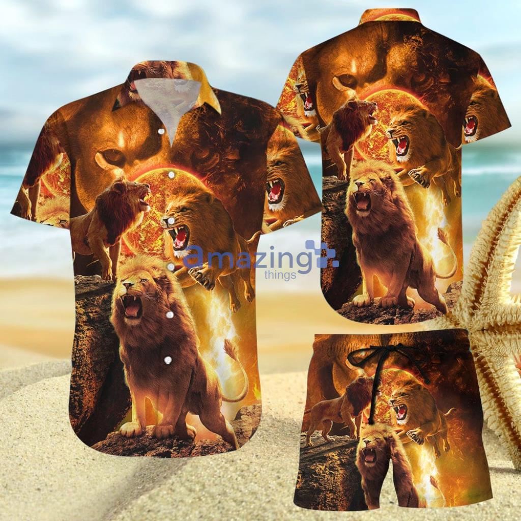 Printed Lion Shirt - Fire Lion Roaring Hawaiian Shirt And Short - Printed Lion Shirt - Fire Lion Roaring Hawaiian Shirt And Short