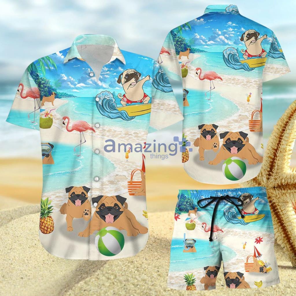 Pug Hawaiian Shirt - Pug Dog Flamingo In The Beach Hawaiian Shirt And Short - Pug Hawaiian Shirt - Pug Dog Flamingo In The Beach Hawaiian Shirt And Short