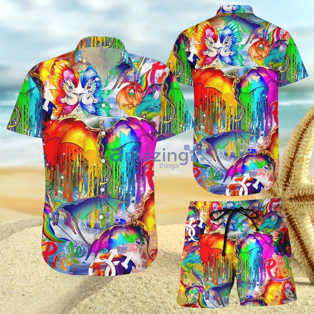 Rainbow Dragon LGBT Pride Hawaiian Shirt And Short - Rainbow Dragon LGBT Pride Hawaiian Shirt And Short