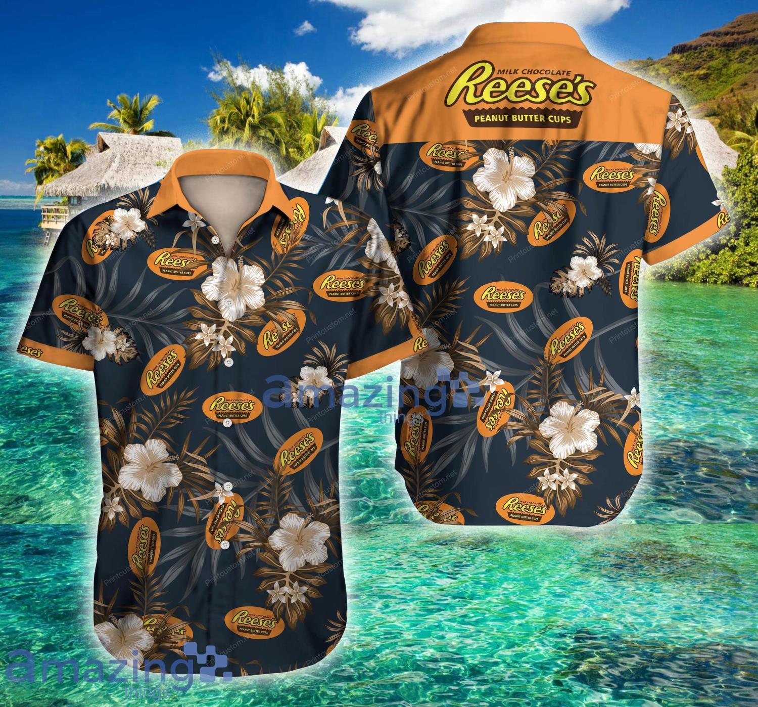 Reeses Peanut Butter Cups Summer Tropical Short Sleeve Hawaiian Shirt For Men And Women Product Photo 1