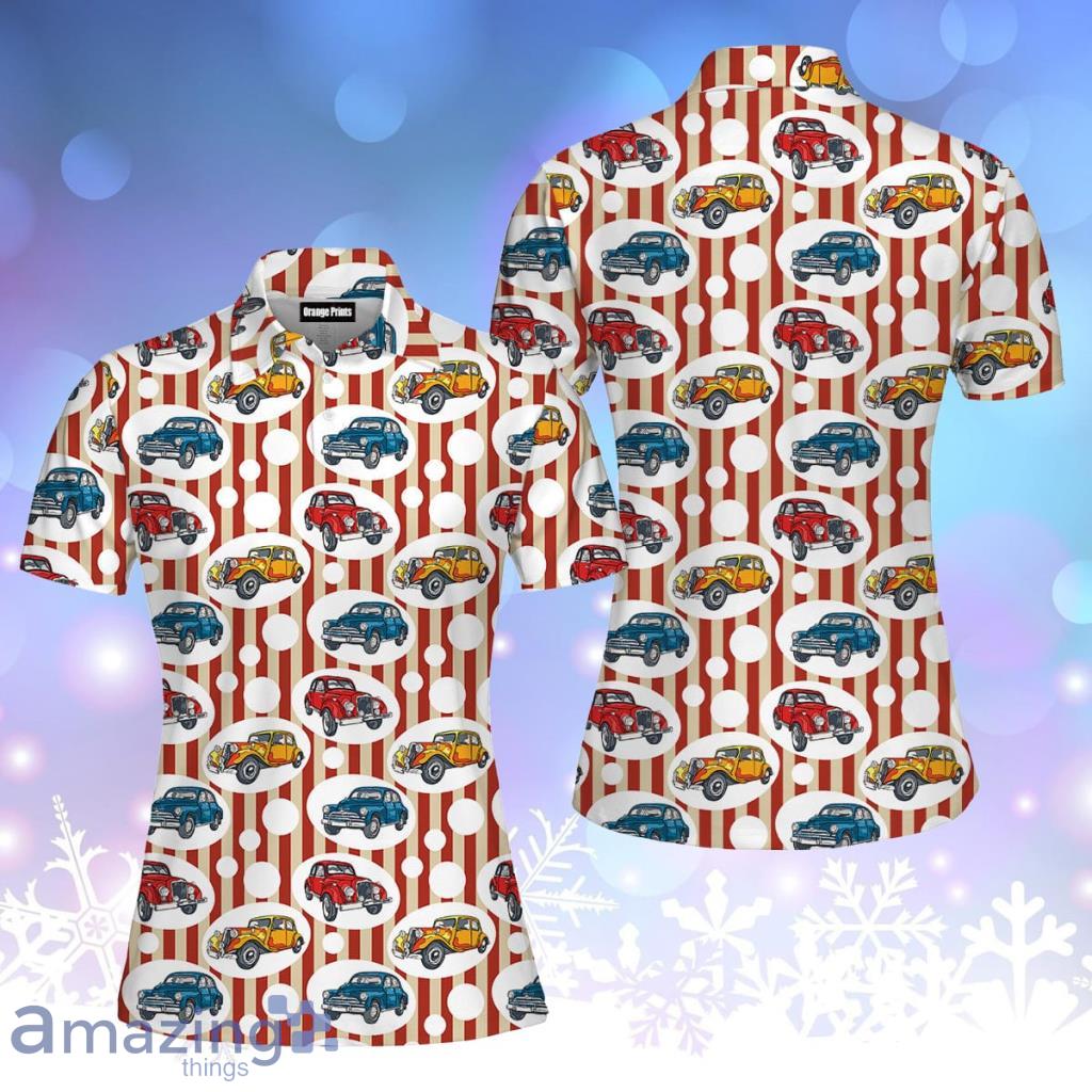 Retro Car Vintage Striped Pattern Polo Shirt For Women - Retro Car Vintage Striped Pattern Polo Shirt For Women