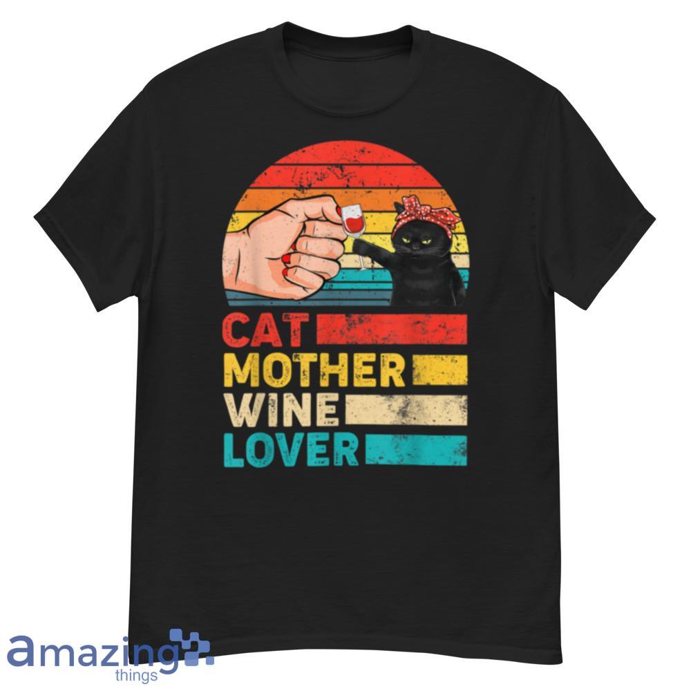 Retro Cat Mother Wine Lover Cat Mother's Day T-Shirt - retro-cat-mother-wine-lover-cat-mother's-day-t-shirt-1