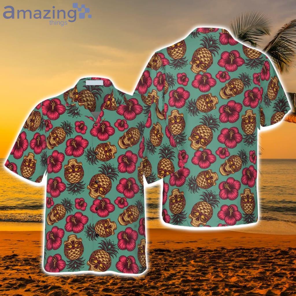 Retro Pineapple Skull Pattern Hawaiian Shirt - Retro Pineapple Skull Pattern Hawaiian Shirt
