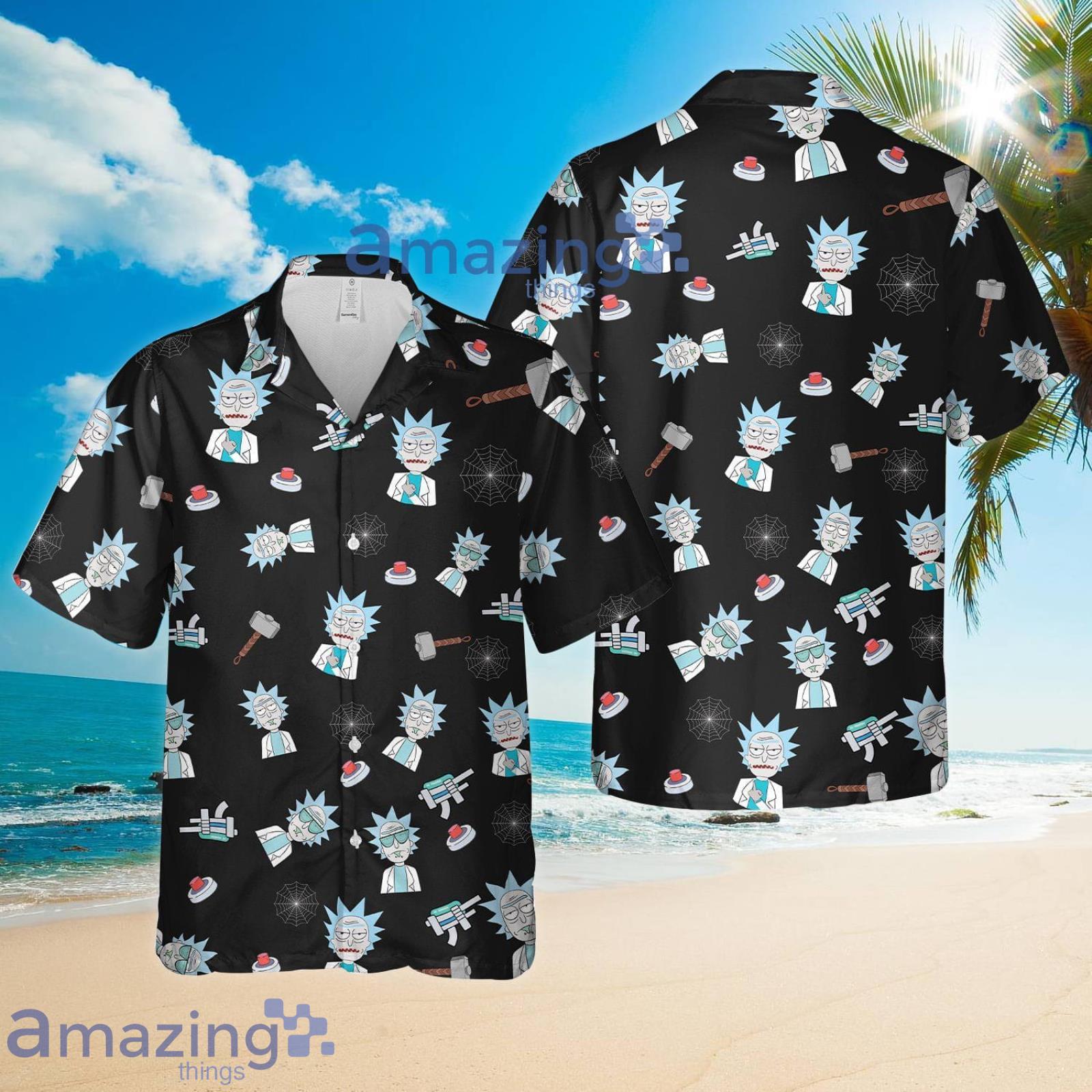 Rick and Morty Cartoon Pattern Printed Black Summer Set Hawaiian Shirt And Shorts Product Photo 1