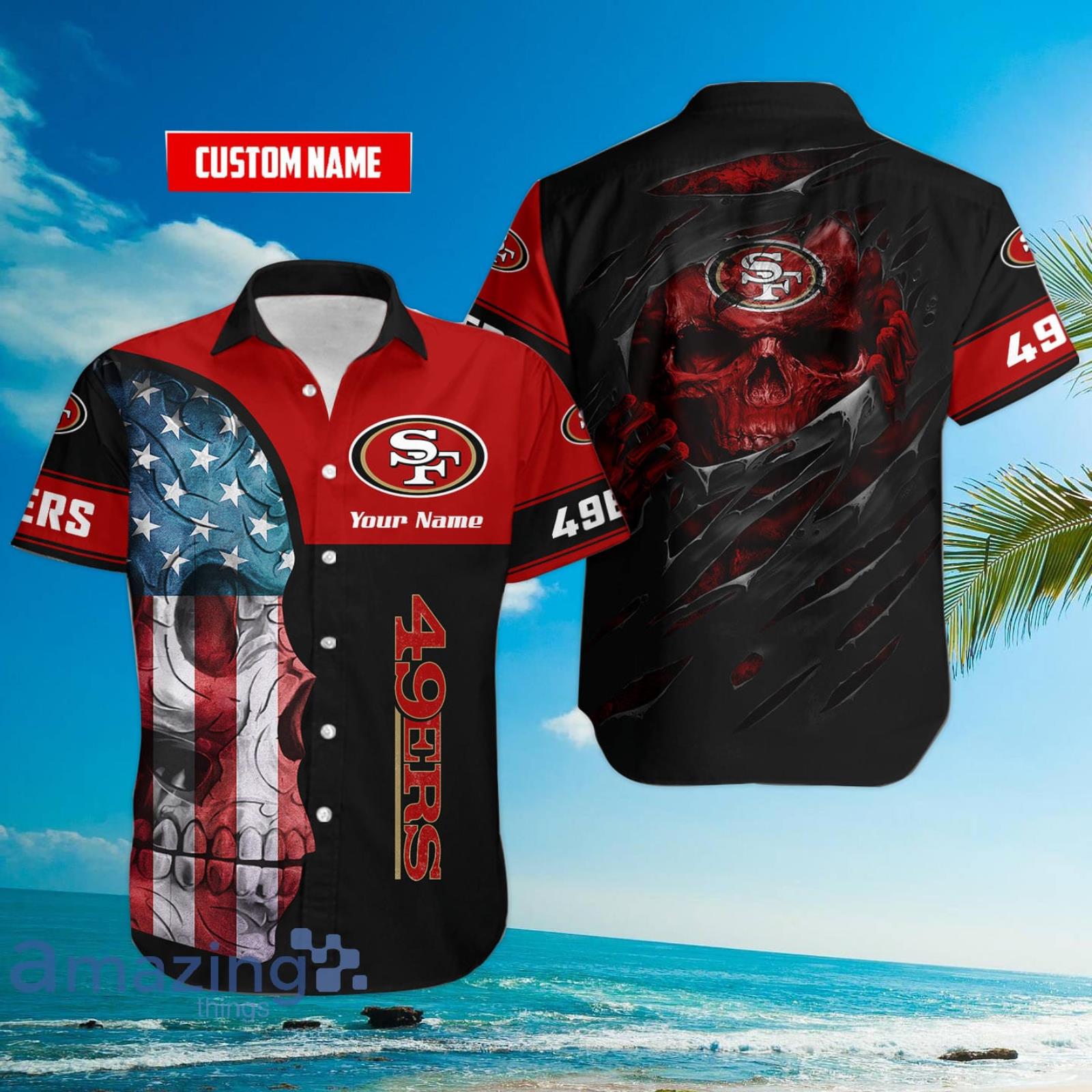 Nfl San Francisco 49ers Hawaiian Shirt Skull Us Flag