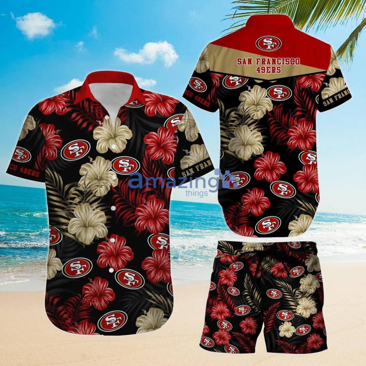 San Francisco 49ers 2 Piece Hawaiian Shirts Beach Shorts Set