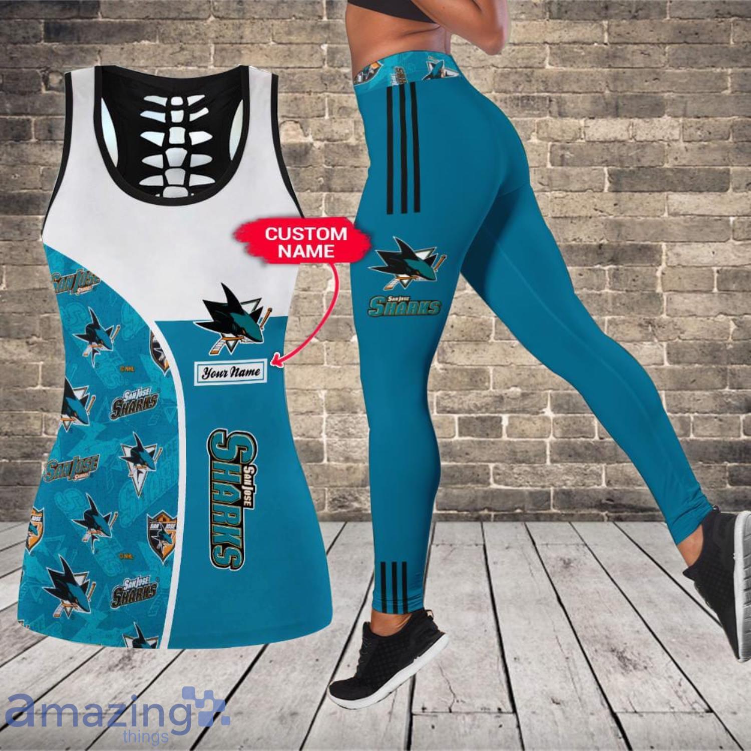San Jose Sharks Custom Name Leggings And Hollow Tank Top For Women Product Photo 1