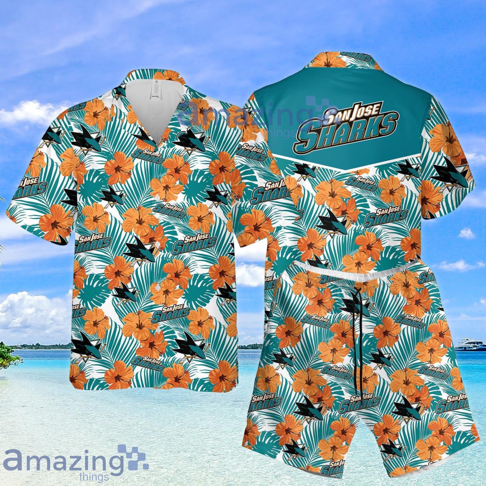 San Jose Sharks Hibiscus Summer Set Hawaiian Shirt And Shorts Product Photo 1