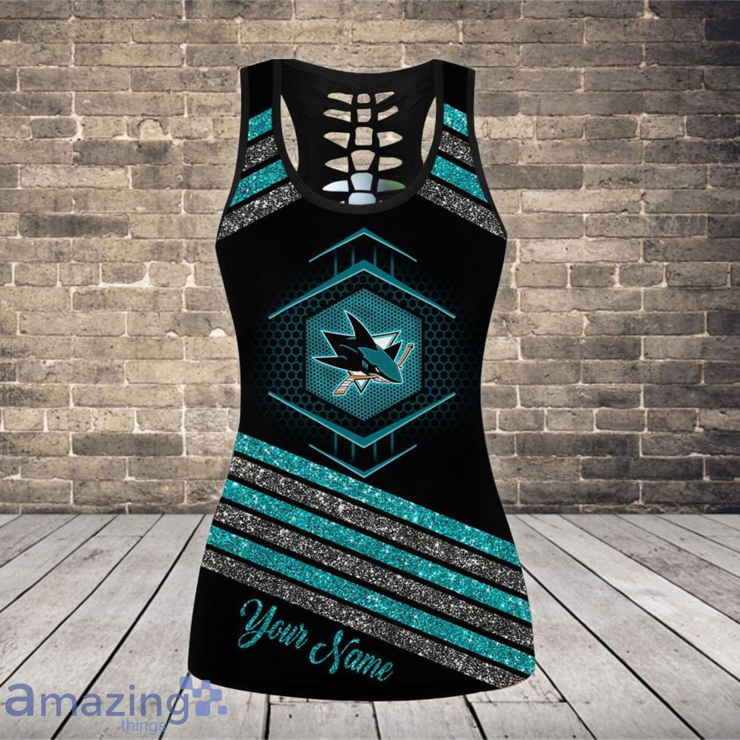 San Jose Sharks Personalized Name Combo Hollow Tank Top And Leggings For Fans image San Jose Sharks Personalized Name Combo Hollow Tank Top And Leggings For Fans Product Photo 2