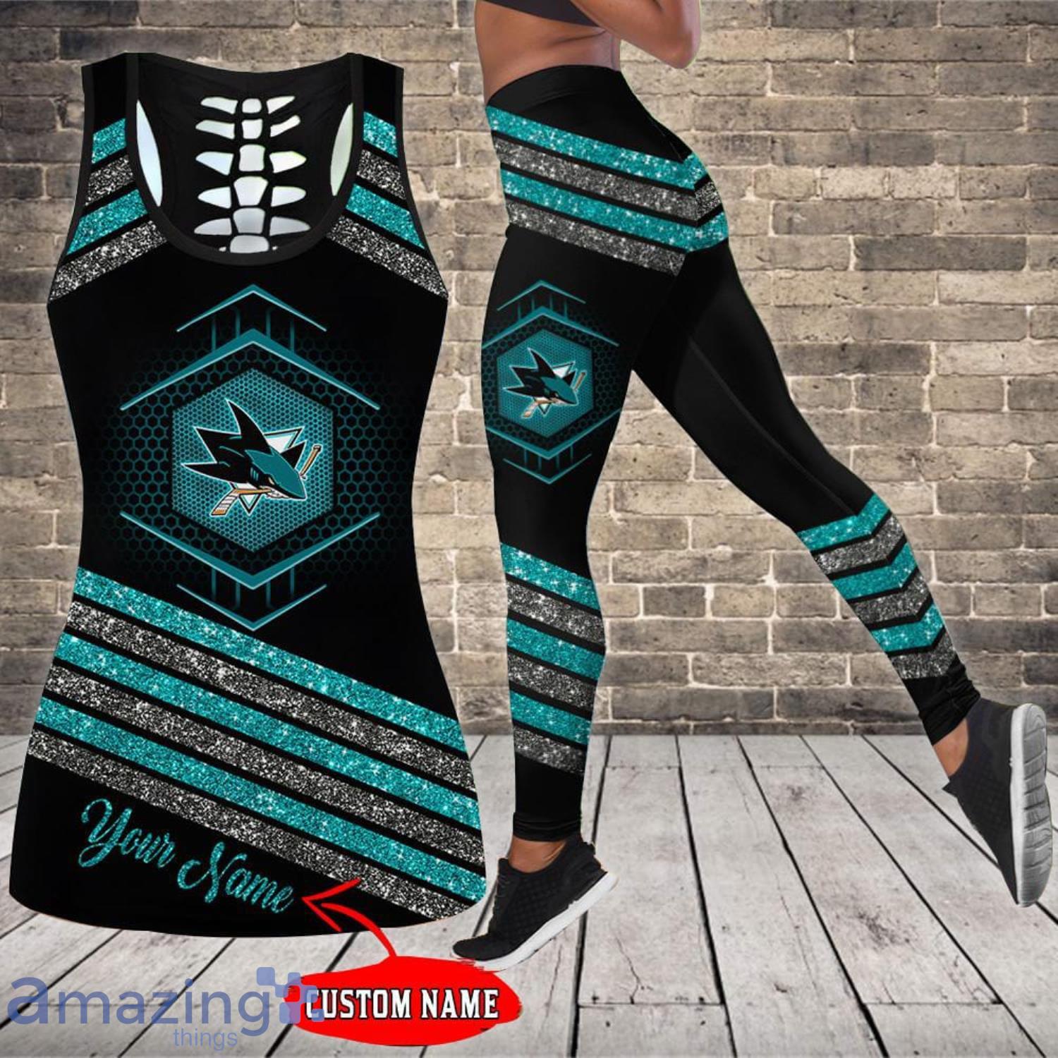 San Jose Sharks Personalized Name Combo Hollow Tank Top And Leggings For Fans image San Jose Sharks Personalized Name Combo Hollow Tank Top And Leggings For Fans Product Photo 3
