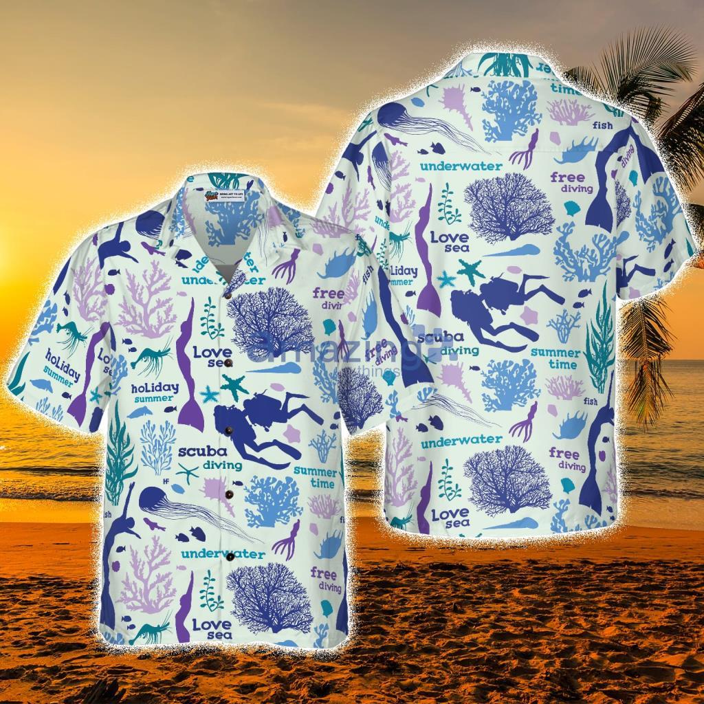Scuba Diver And Sea Pattern Tropical Hawaiian Shirt - Scuba Diver And Sea Pattern Tropical Hawaiian Shirt