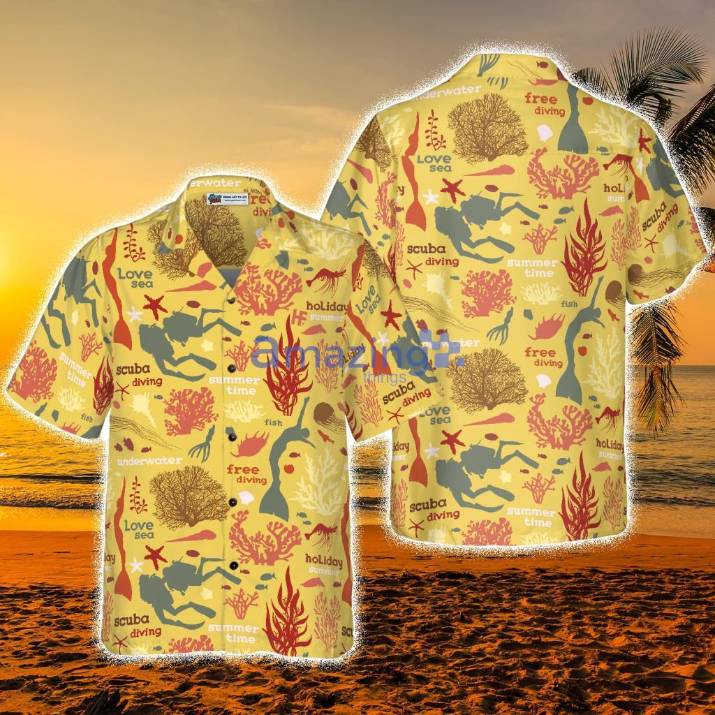 Scuba Diver And Sea Pattern Yellow Tropical Hawaiian Shirt - Scuba Diver And Sea Pattern Yellow Tropical Hawaiian Shirt