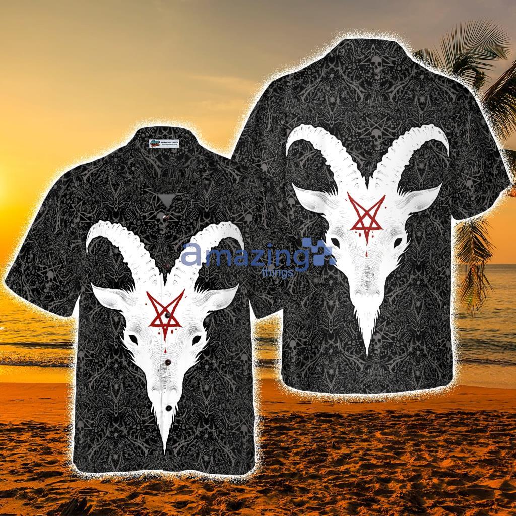 Seamless Gothic Skull Pattern Goth Goat Head Tropical Hawaiian Shirt - Seamless Gothic Skull Pattern Goth Goat Head Tropical Hawaiian Shirt