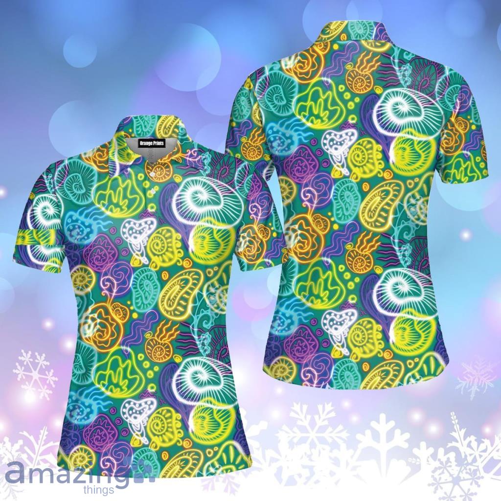 Seashells JellyFish Neon Colorful Polo Shirt  For Women - Seashells JellyFish Neon Colorful Polo Shirt  For Women