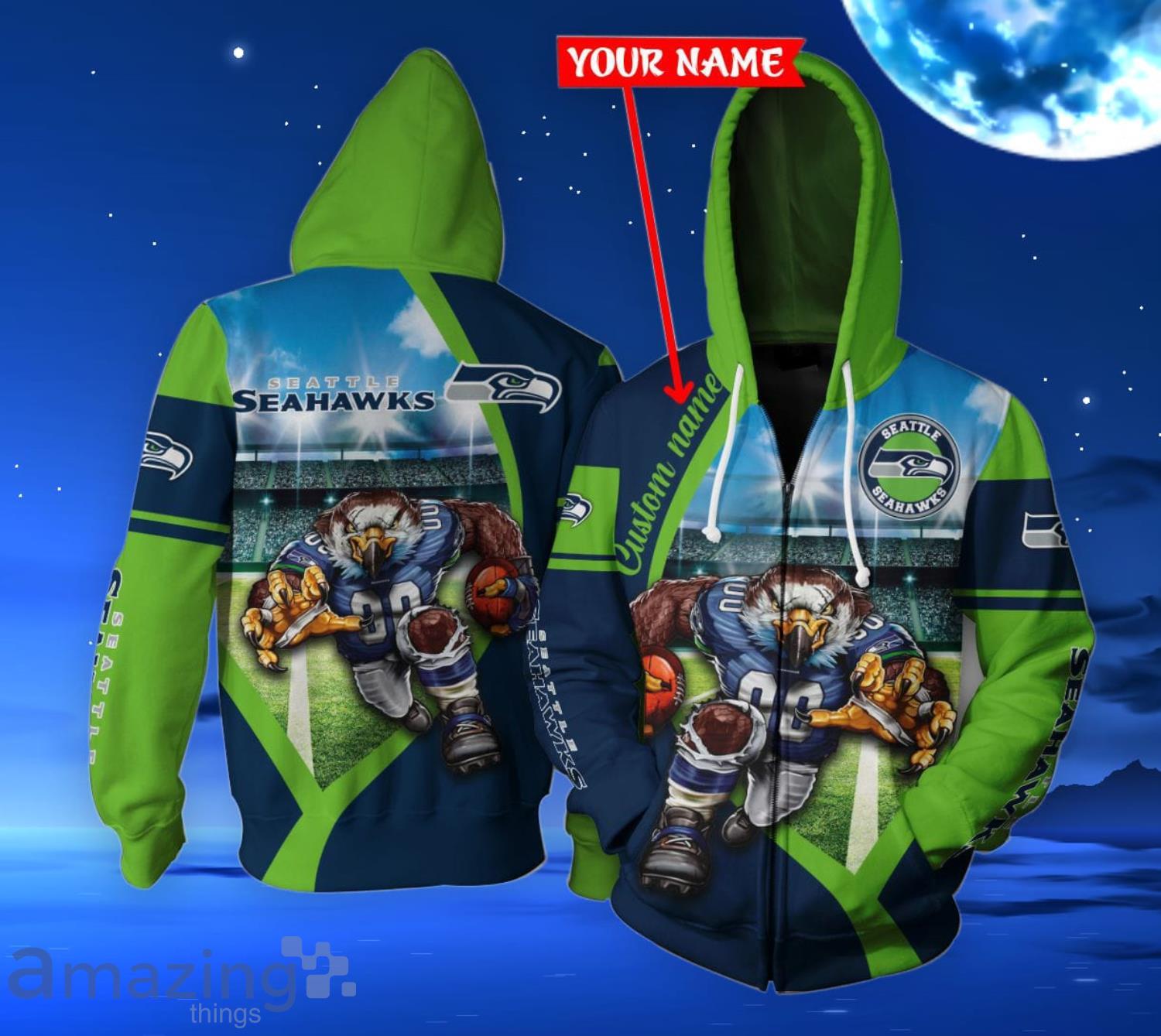 Seattle Seahawks Mascot Personalized Name 3D All Over Print Shirt For Fans