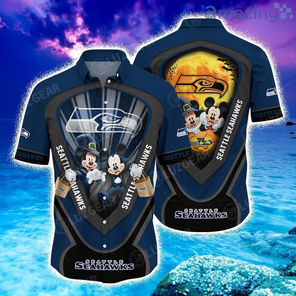 Seattle Seahawks NFL Graphic Mickey Halloween Night Hawaiian Shirt - Seattle Seahawks NFL Graphic Mickey Halloween Night Hawaiian Shirt