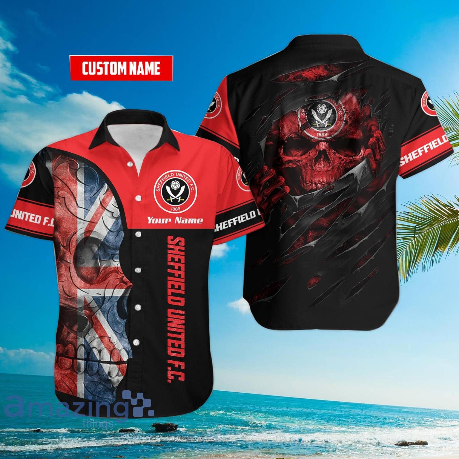 Sheffield United F C Flag Skull Custom Name 3D Hawaiian Shirt For Fans