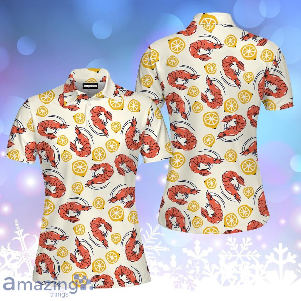 Shrimps And Lemons Pattern Polo Shirt  For Women - Shrimps And Lemons Pattern Polo Shirt  For Women