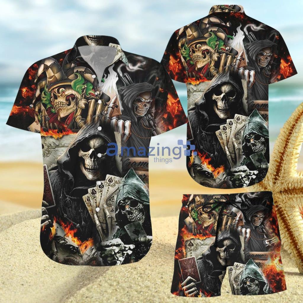 Skull Life Poker Fire Hawaiian Shirt And Short - Skull Life Poker Fire Hawaiian Shirt And Short